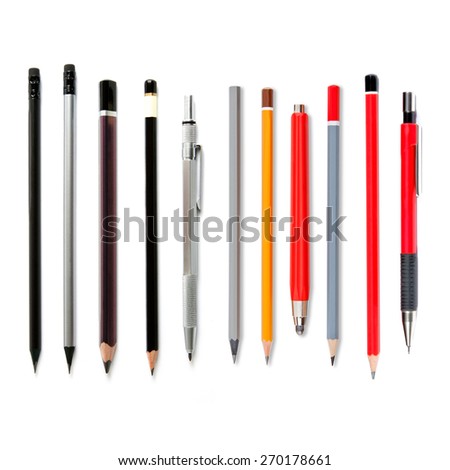 Lead pencils isolated on white, several pencils, mechanical pencil Royalty-Free Stock Photo #270178661