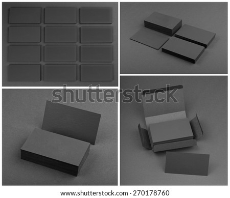 Set of business cards on black background
