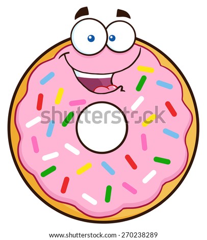 Happy Donut Cartoon Character With Sprinkles. Vector Illustration Isolated On White