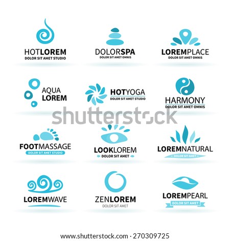 First big set of spa hot yoga zen massage logo elements vector illustration