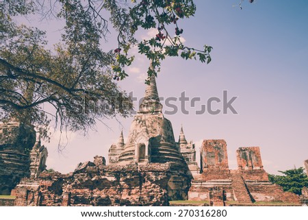 Beautiful wat phra sri sanphet temple in Ayutthaya Thailand - Vintage effect style picture