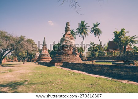 Beautiful wat phra sri sanphet temple in Ayutthaya Thailand - Vintage effect style picture