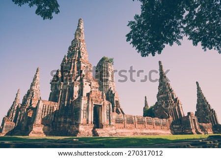 Beautiful Wat Chai Watthanaram temple in ayutthaya Thailand - Vintage effect style picture