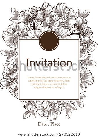 Vintage flowers. Romantic botanical invitation. Greeting card with floral background. 