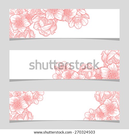 Vintage flowers. Three floral banners. Flower vector background brochure template.