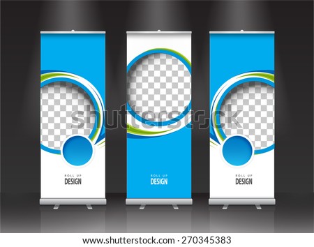 Roll up banner stand design. Vector.