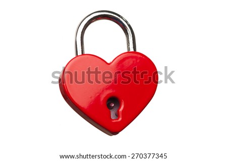 heart shaped closed lock, isolated on white
