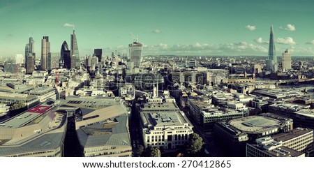 London city rooftop view panorama with urban architectures.