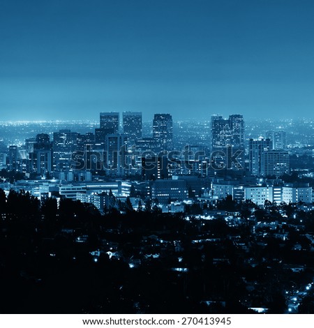 Los Angeles at night with urban buildings in Black and White