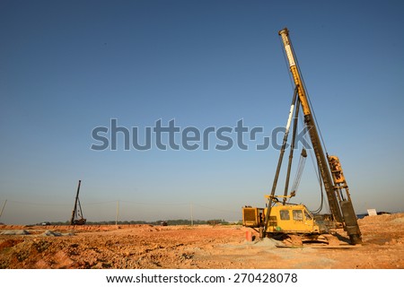 Piling works vehicle on an empty land