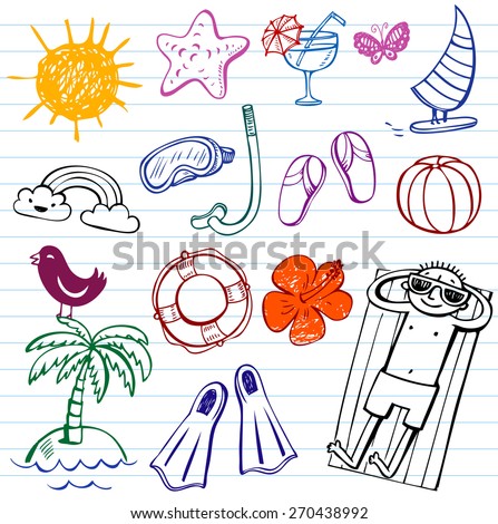 Summer holiday vector doodle collection