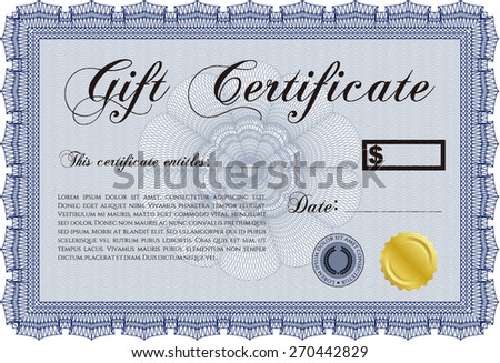 Blue horizontal gift certificate template