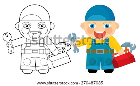Cartoon character - mechanic - coloring page - illustration for the children
