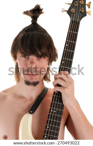 portrait man with funny haircut and guitar
