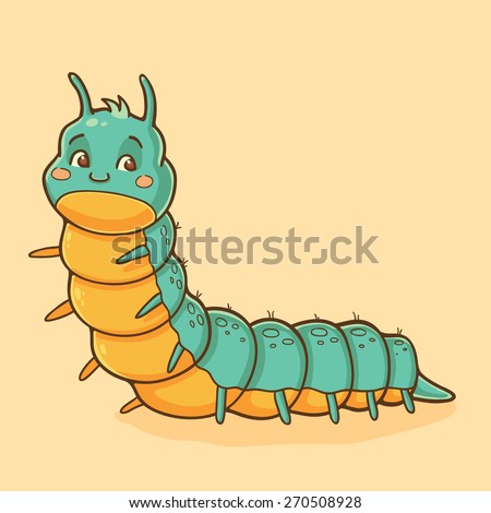 Cute colorful caterpillar isolated on yellow background