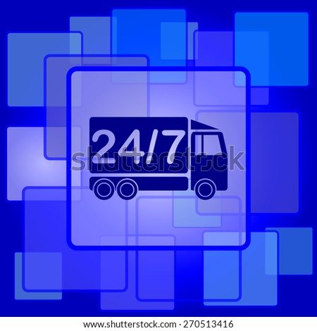 24 7 delivery truck icon. Internet button on abstract background. 