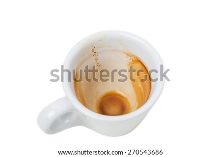 Empty and dirty espresso cup. Isolated on a white background.