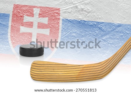 Stick, puck and hockey field with the Slovak flag. The Concept
