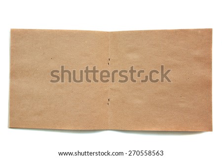 open brown sketchbook made of recycled paper on white background