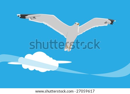 Flying seagull in the sky. Vector. Without mesh.