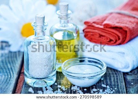 sea salt and oil on the table