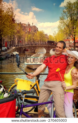 Couple Taking Selfie in Amsterdam, Holland