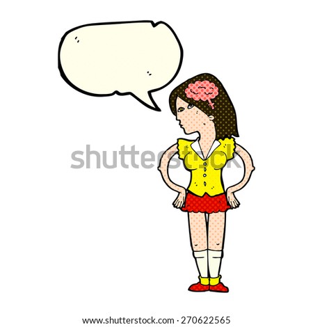 cartoon intelligent woman with speech bubble