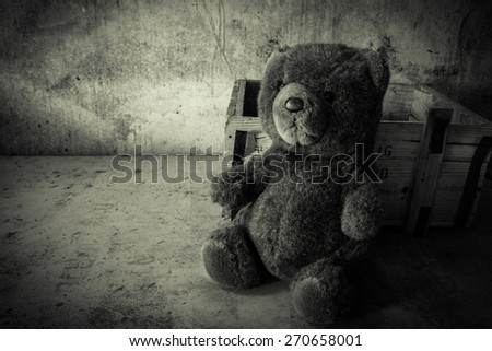 Teddy bear sit in room Vintage style filter effects
