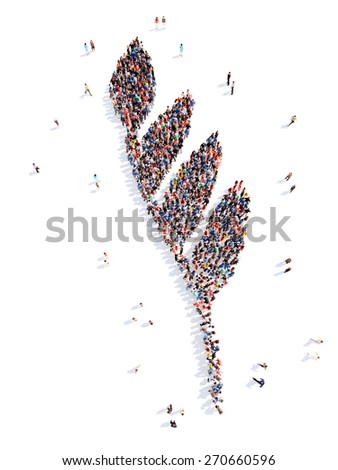 Large group of people in the form of plant ecology. Isolated, white background.