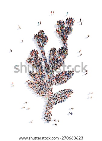 Large group of people in the form of plant ecology. Isolated, white background.