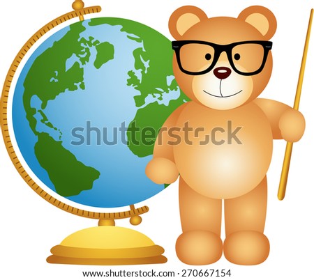 Teddy bear teacher with globe