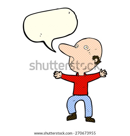 cartoon worried middle aged man with speech bubble