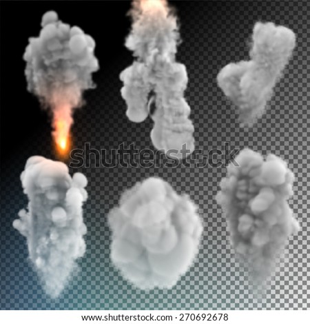 Smoke and Fire Set. Special Effects Collection. Transparent Background. Vector Illustration.