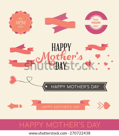 A set of cute design elements for Mother's Day. Vector illustration