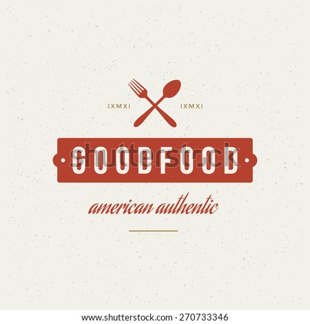 Restaurant Shop Design Element in Vintage Style for Logotype, Label, Badge and other design. Fork and spoon retro vector illustration. Royalty-Free Stock Photo #270733346
