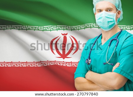 Surgeon with national flag on background - Iran