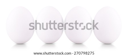 chicken eggs with reflection isolated on white background