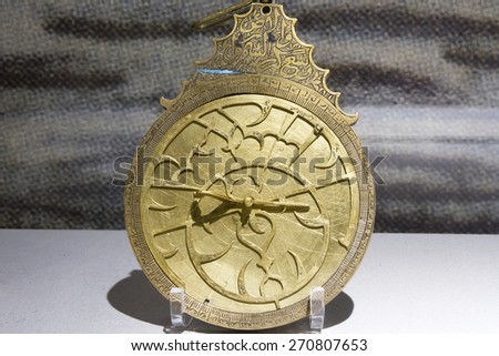 Antique astrolabe used by ancient astronomers, navigators and astrologers.  Royalty-Free Stock Photo #270807653