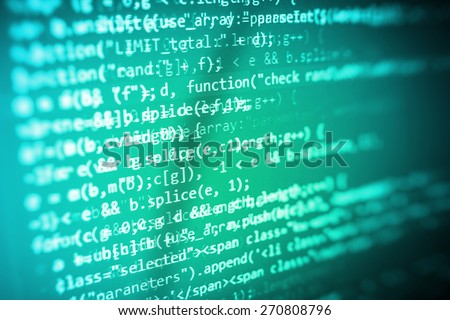 Programming coding source code screen of program developer. Abstract data bits stream background. Digital cyber pattern. Blue color.