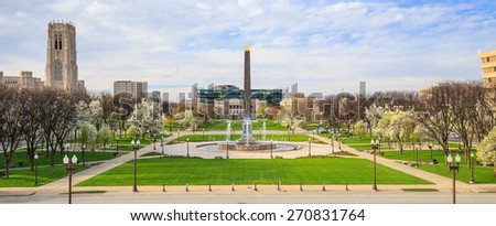 Panorama view of Indiana  Veterans Memorial Plaza in downtown Indianapolis
