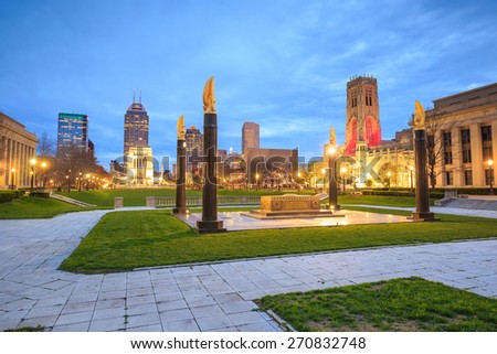 Downtown Indianapolis skyline at twilight