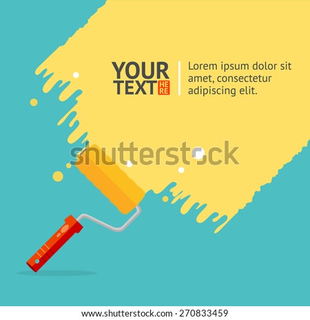 Vector illustration yellow roller brush background with place for your text on a blue 