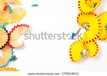 white background with colored shavings. close up