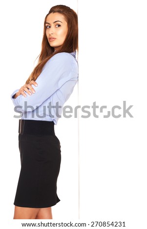 Pretty office employee behind a white board