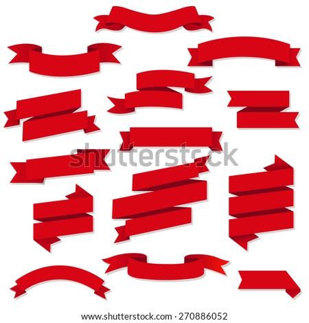 Red Web Ribbons Set, Vector Illustration