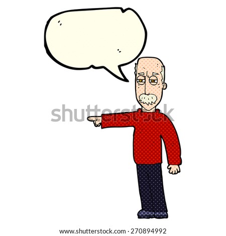 cartoon old man gesturing Get Out! with speech bubble