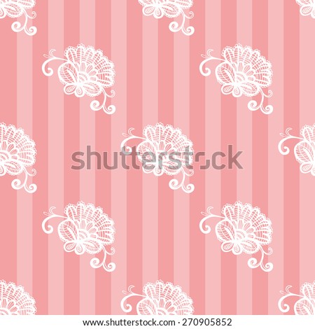 Hand Drawn graphic vintage white line lace peony seamless pattern on soft striped pink background. Set of isolated floral laces wedding invitation decorative elements. Chess grid order