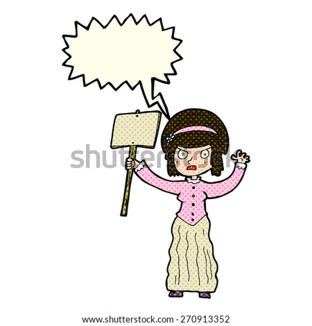 cartoon victorian woman protesting with speech bubble