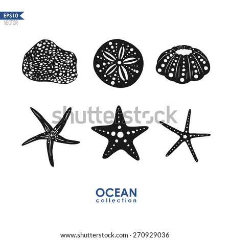 set of sea creatures, isolated on white Royalty-Free Stock Photo #270929036