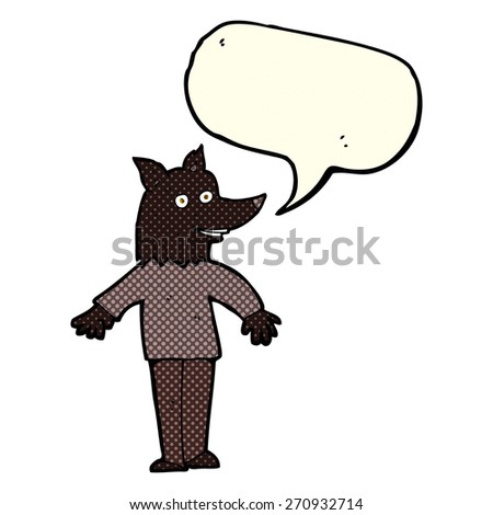 cartoon happy werewolf with speech bubble